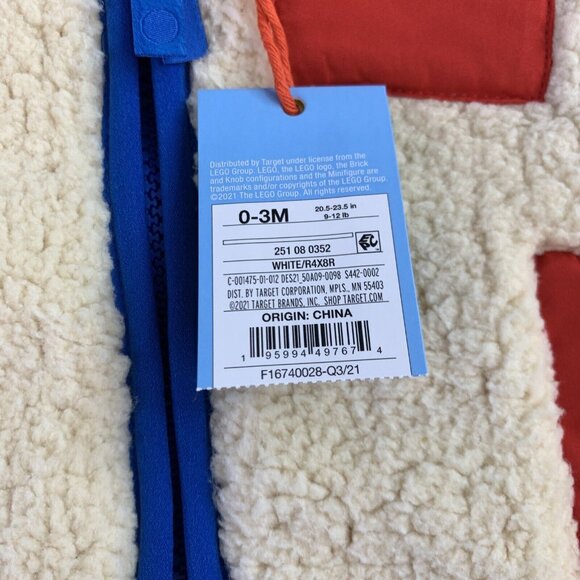 Lego X Collection 0-3 Months Baby Contrast Pocket Sherpa Jacket Cream Blue Red - Picture 3 of 6